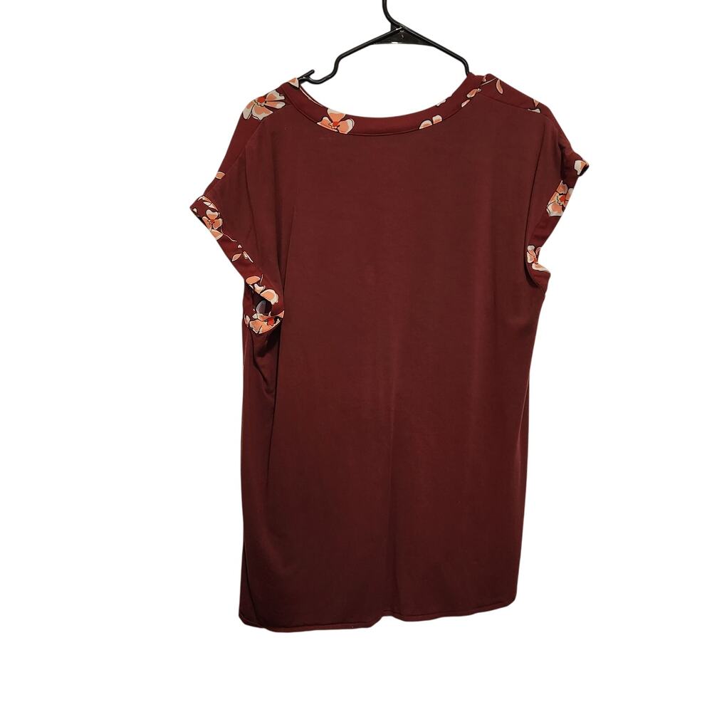 Alfani Mixed Media Cap Sleeve Floral Crimson Blouse Casual Top Red Size XL - Picture 3 of 9